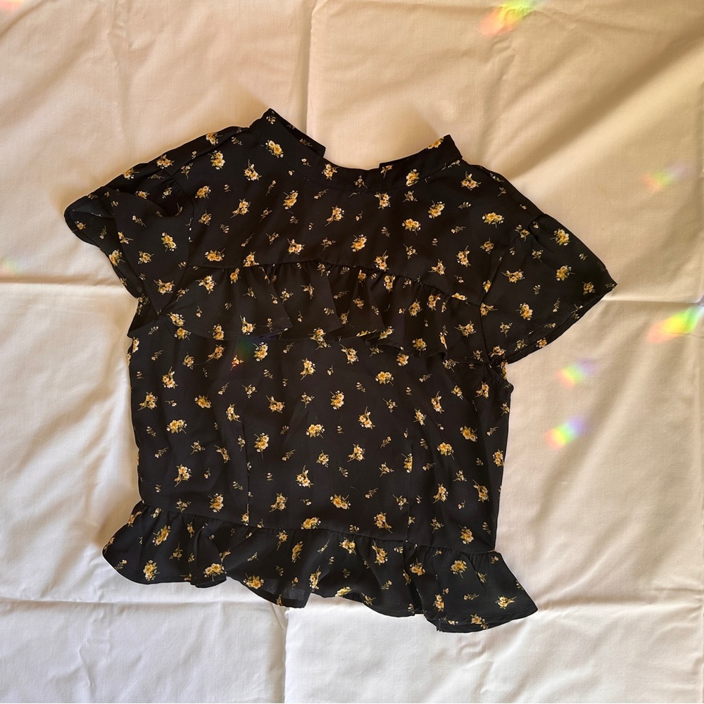 Black sheer top with Gold flowers